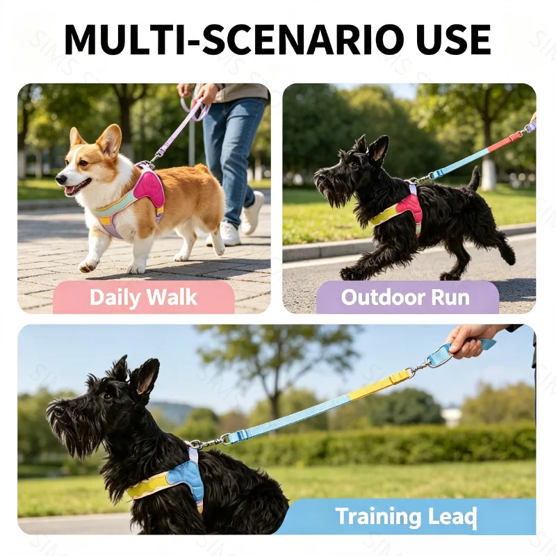 Hot Sale Dopamine Color Saddle Style Dog Harness Breathable Pet Chest Vest With Leash for Small Medium Dogs Wholesale - Image 5