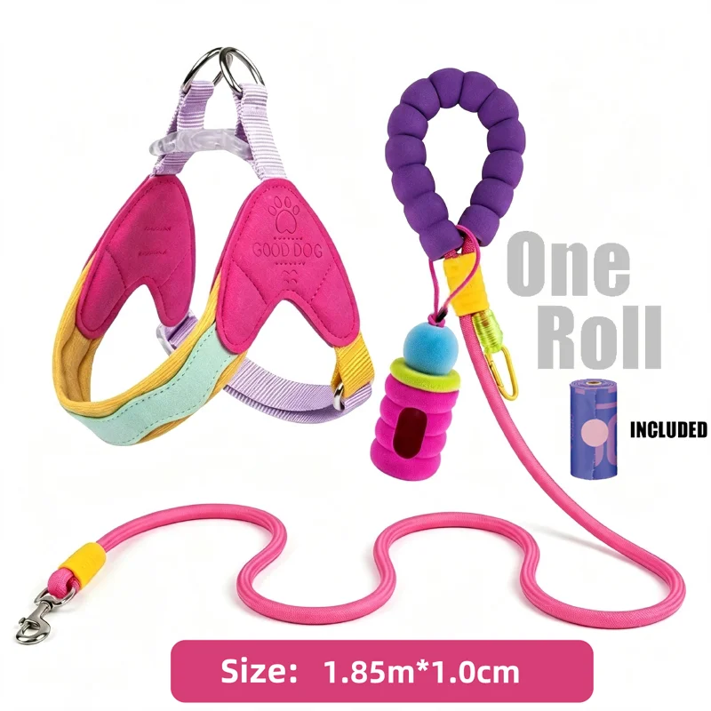 Hot Sale Dopamine Color Saddle Style Dog Harness Breathable Pet Chest Vest With Leash for Small Medium Dogs Wholesale