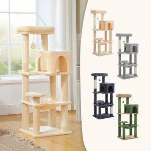 5-Level Cat Tree 113cm Cat Tower with Top Perch,Soft Condo,Natural Sisal Scratching Post,Attractive Pompom,Anti-tip kit,Hammock