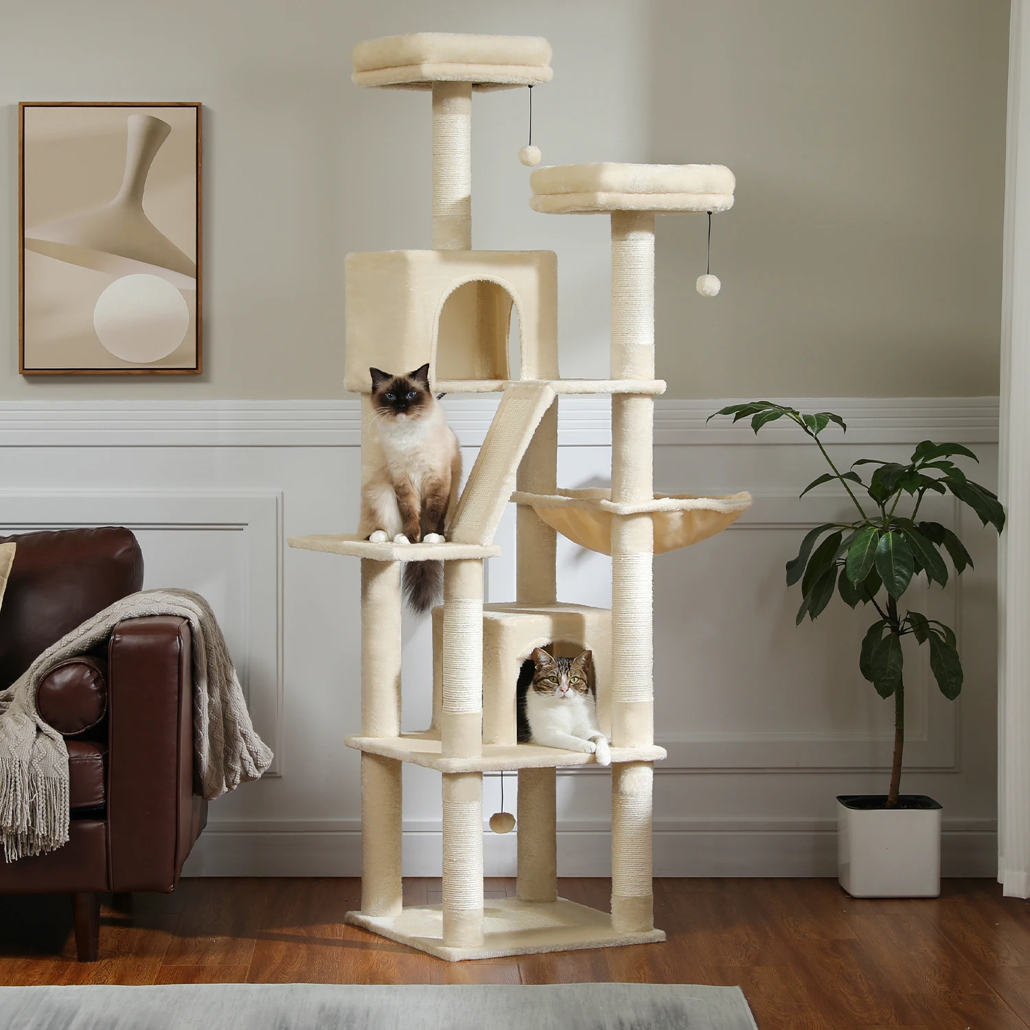 Large Cat Tree Tall Cat Tower for Indoor Cats Multi-Level Plush Cat Condo with Scratching Posts Scratching Boards Perches Caves - Image 3