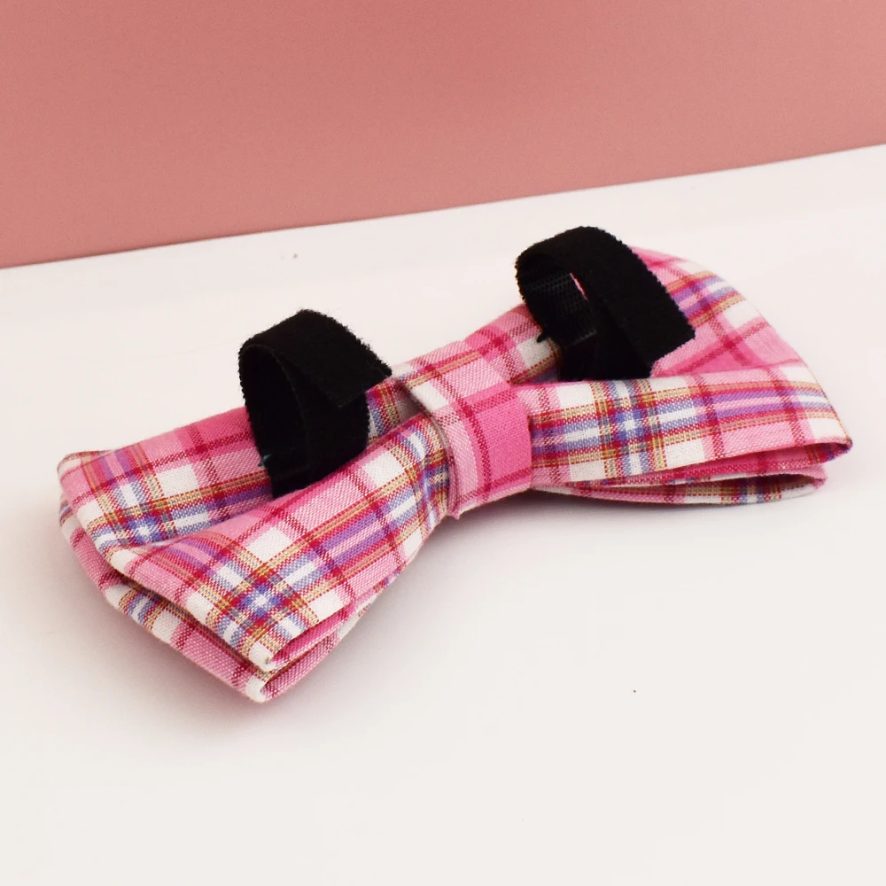 Rose Pink Plaid Dog Collar And Dog Harness and Leash Set with Custom Engraved Nameplate Personalized Pet Supplies for Dogs - Image 3