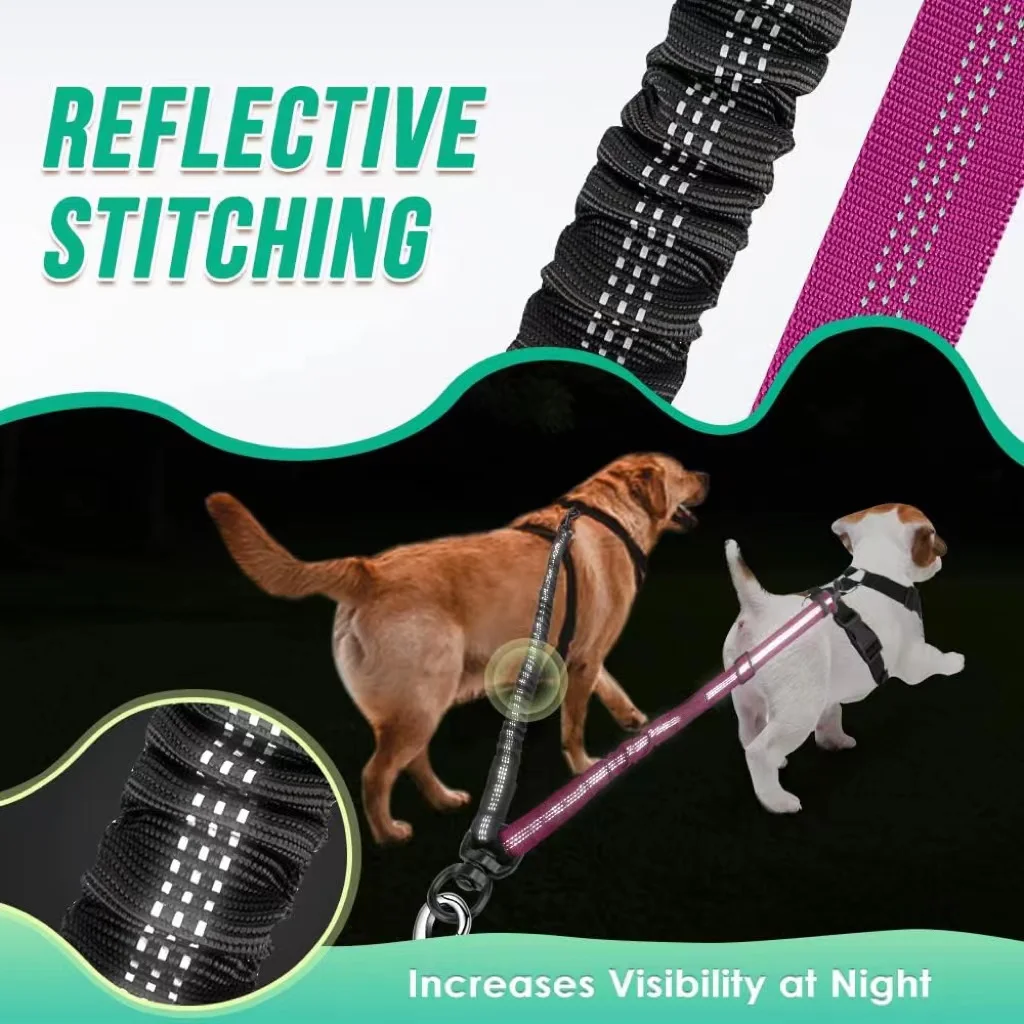 1.6ft Long Dual Dog Leash Attachment - Double Leashes for Training Small to Large Dogs - Adjustable Strap Shock Absorbing Bungee - Image 4