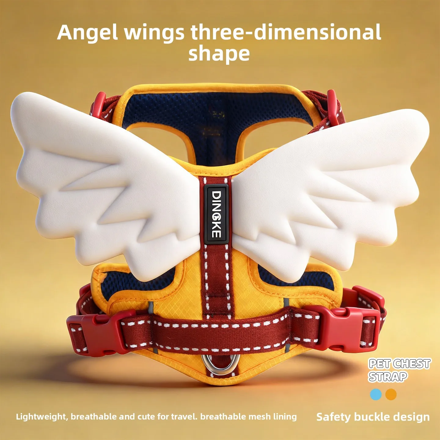 Anti-pull pet harness, escape-proof cat and dog harness with three-dimensional wings, dog leash supplies for pets