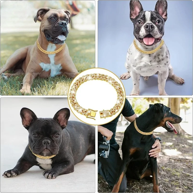 Dog Chain Collar Luxury Gold Pet Metal Chain Collar For Small Medium Large Dogs Cats Pet Jewelry Necklace Accessorie - Image 3