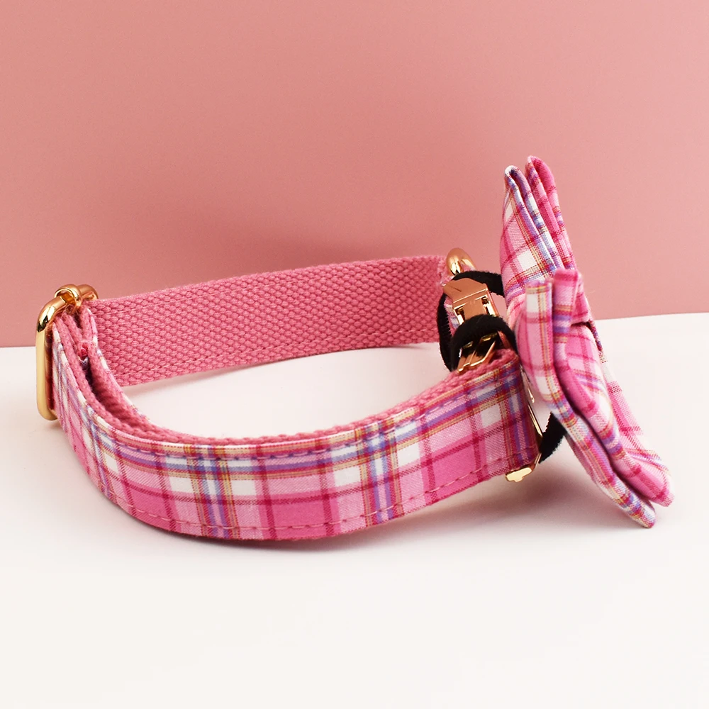 Plaid Dog Collar And Leash Set For Dogs Custom Engraved Nameplate Pet Supplies Dog Leash Grid - Image 4