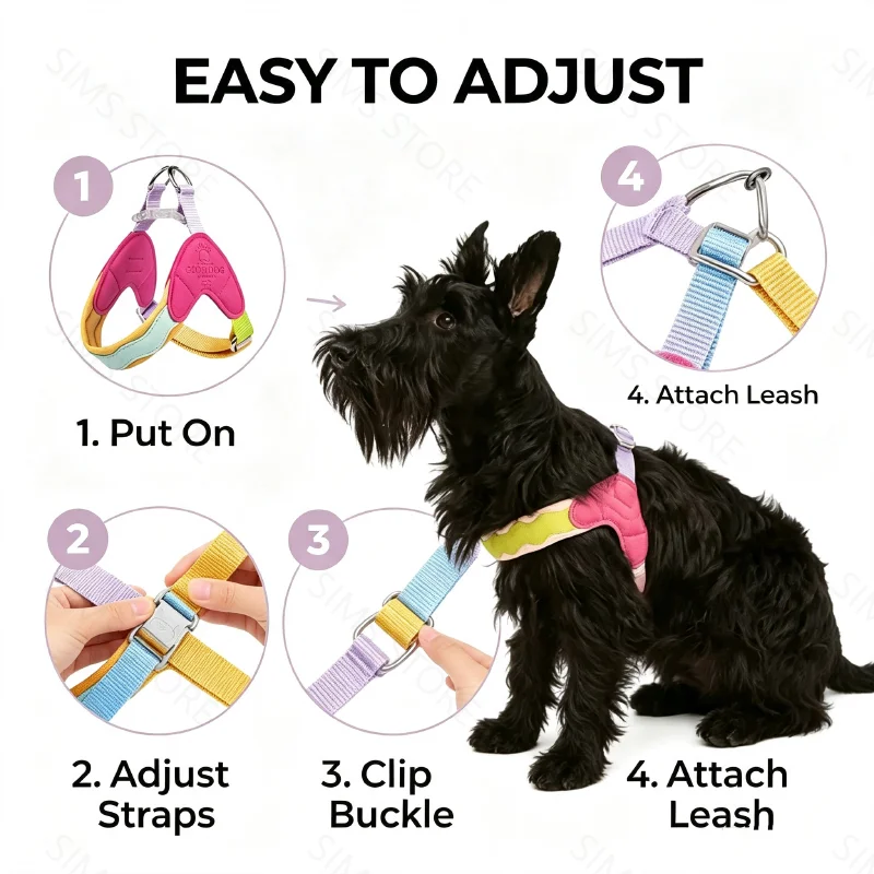 Hot Sale Dopamine Color Saddle Style Dog Harness Breathable Pet Chest Vest With Leash for Small Medium Dogs Wholesale - Image 4