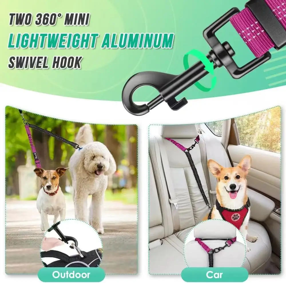 1.6ft Long Dual Dog Leash Attachment - Double Leashes for Training Small to Large Dogs - Adjustable Strap Shock Absorbing Bungee - Image 6