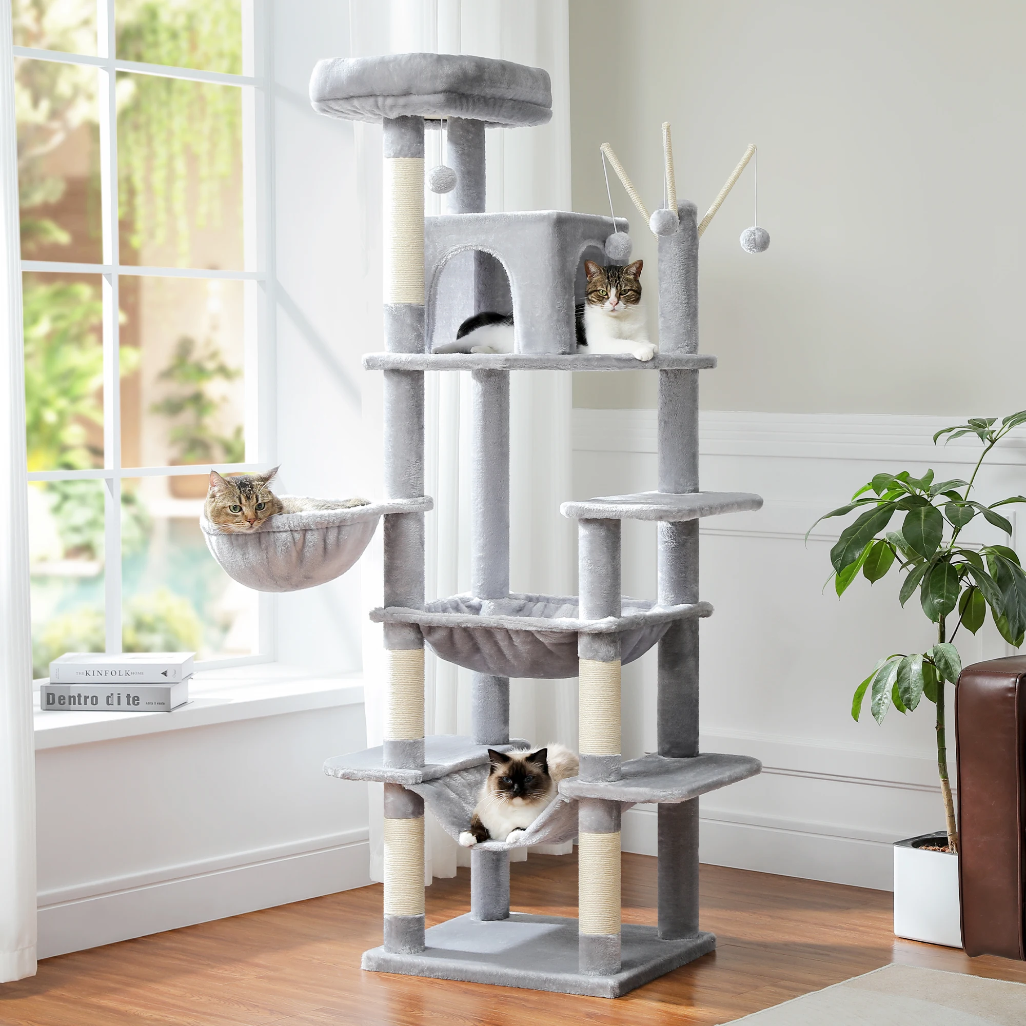 Large Cat Tree Tall Cat Tower for Indoor Cats Multi-Level Plush Cat Condo with Scratching Posts Scratching Boards Perches Caves - Image 6